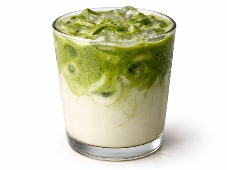 Iced matcha latte in a glass