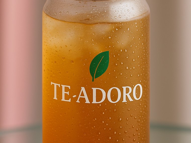 A chilled 12 oz TeAdoro passion tea can