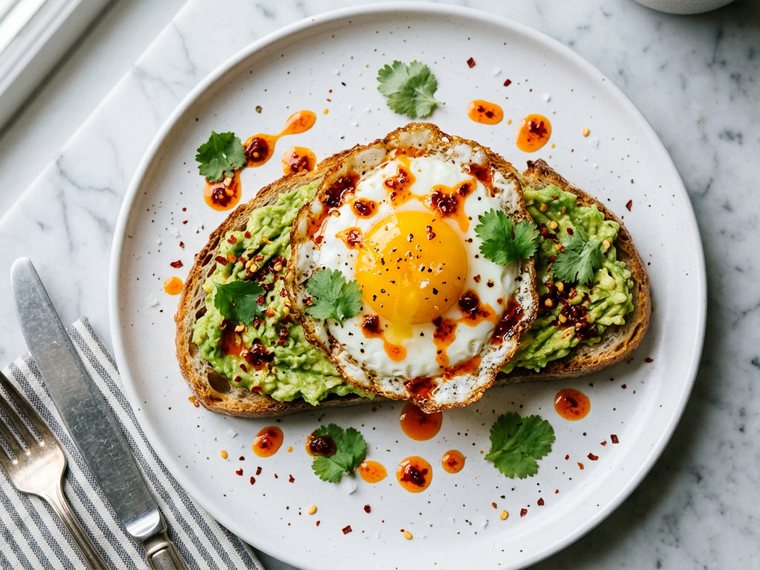 Avocado toast with a fried egg on sourdough