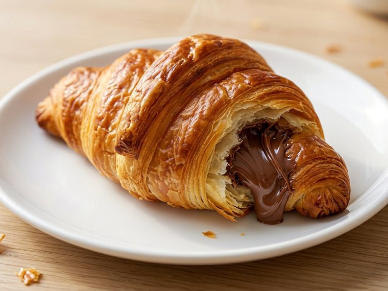 Warm croissant filled with Nutella